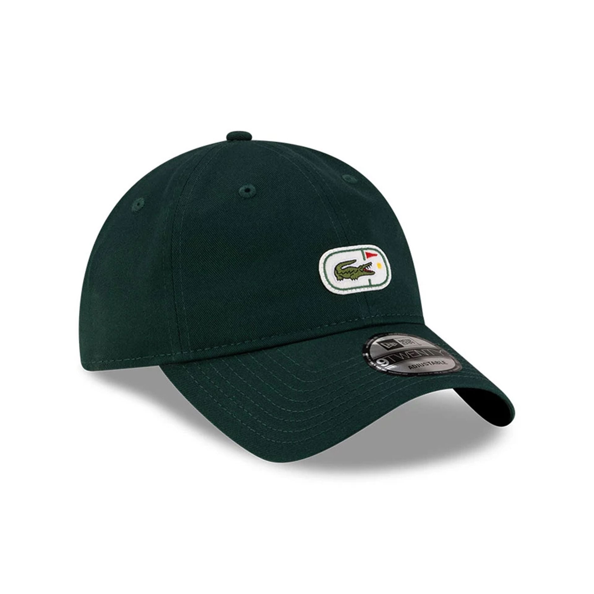 Pictured is this Lacoste X New Era Golf 9TWENTY cap in dark green.  1