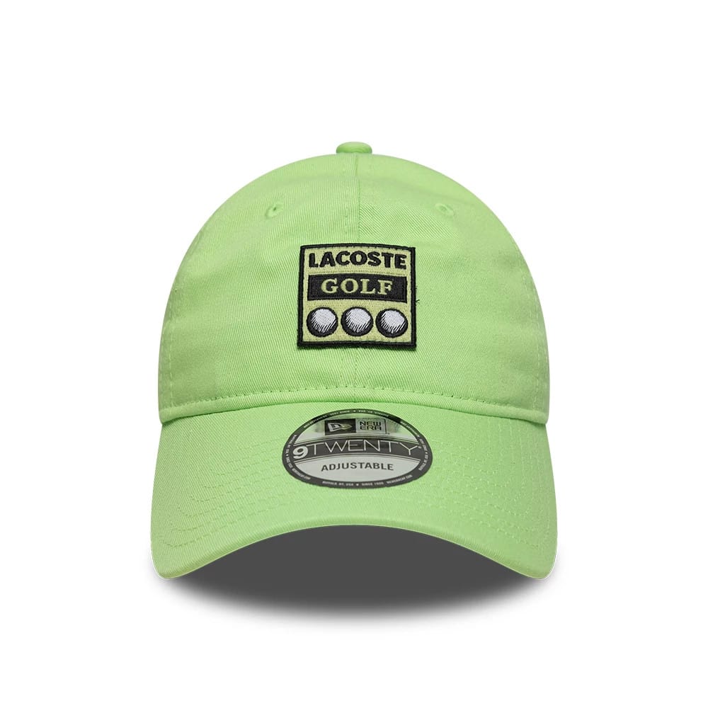 Pictured is this Lacoste X New Era Golf 9TWENTY cap in pastel green. 2