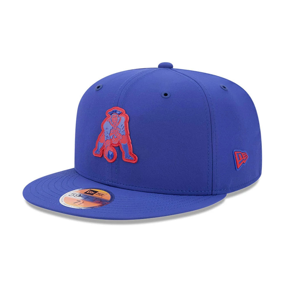 Pictured is this NFL Sideline 2026 New England Patriots 59FIFTY Fitted cap in blue. 1