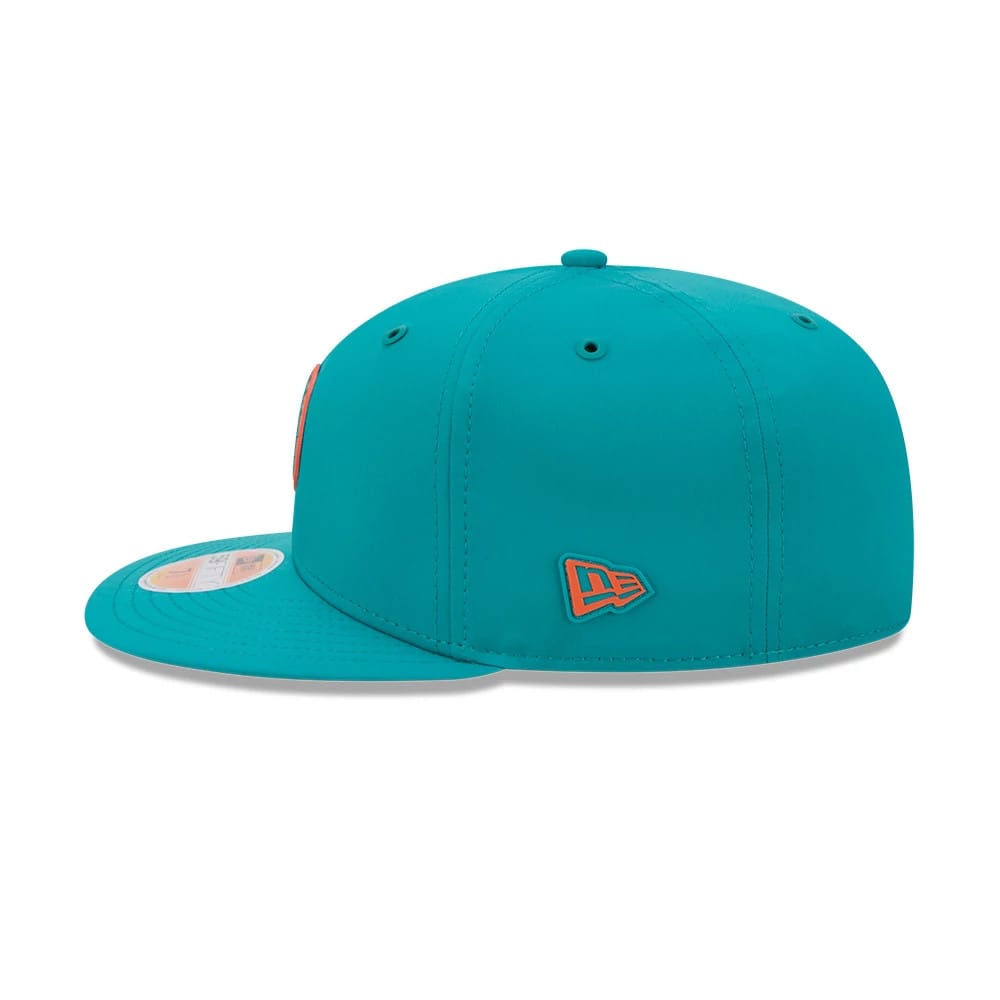 Pictured is this NFL Sideline 2026 Miami Dolphins 59FIFTY Fitted cap in turquoise. 5