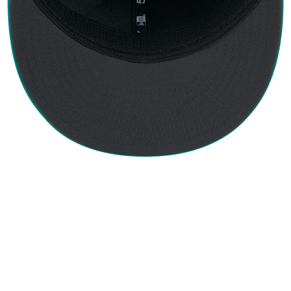 Pictured is this NFL Sideline 2026 Miami Dolphins 59FIFTY Fitted cap in turquoise. 2