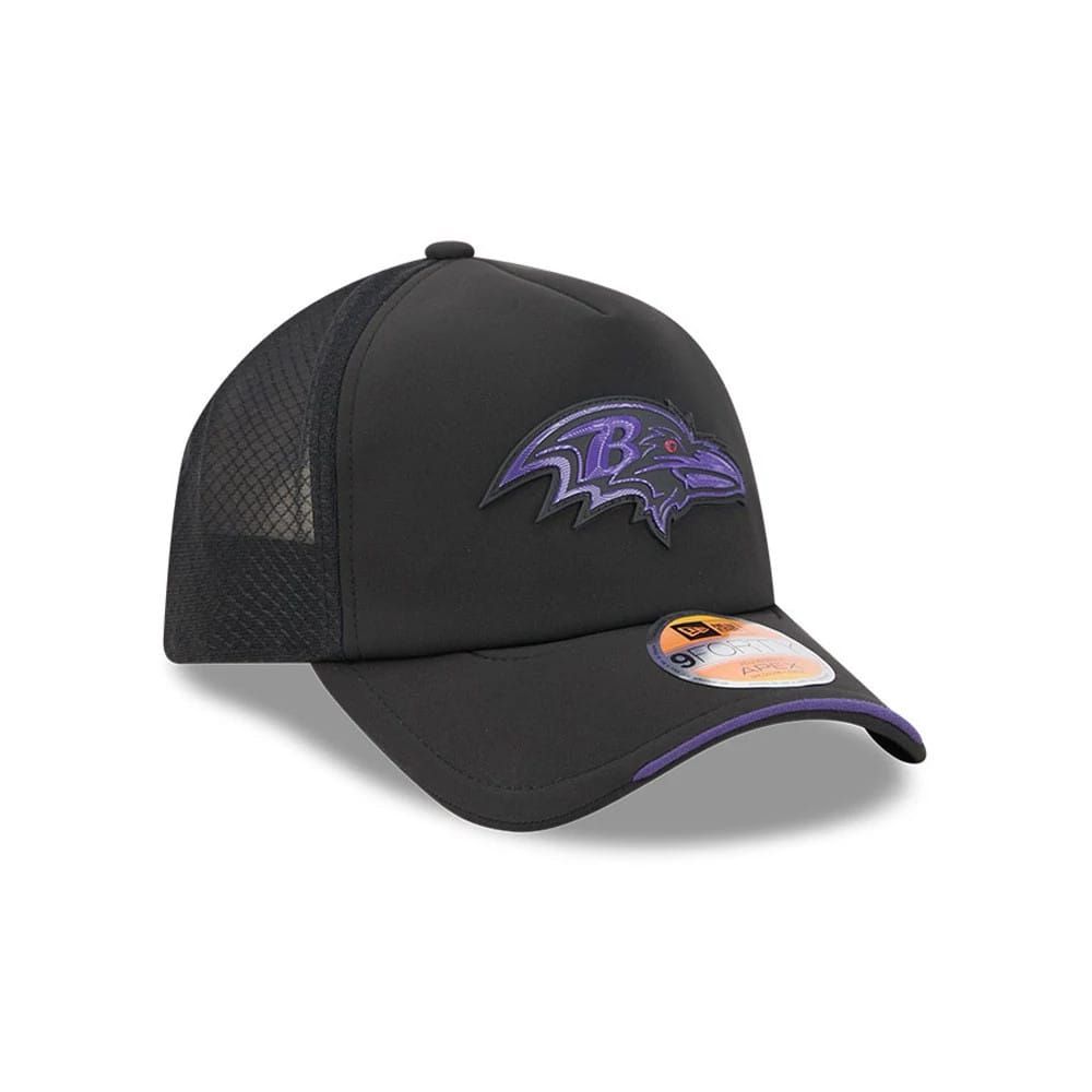 Pictured is this NFL Sideline 2026 Baltimore Ravens 9FORTY Apex cap in black. 3