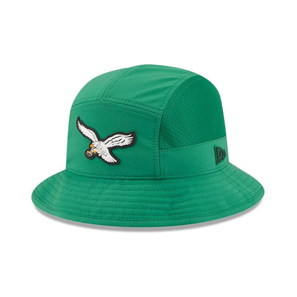 Pictured is this NFL Sideline 2026 Philadelphia Eagles Stretch Bucket cap in Green. 1