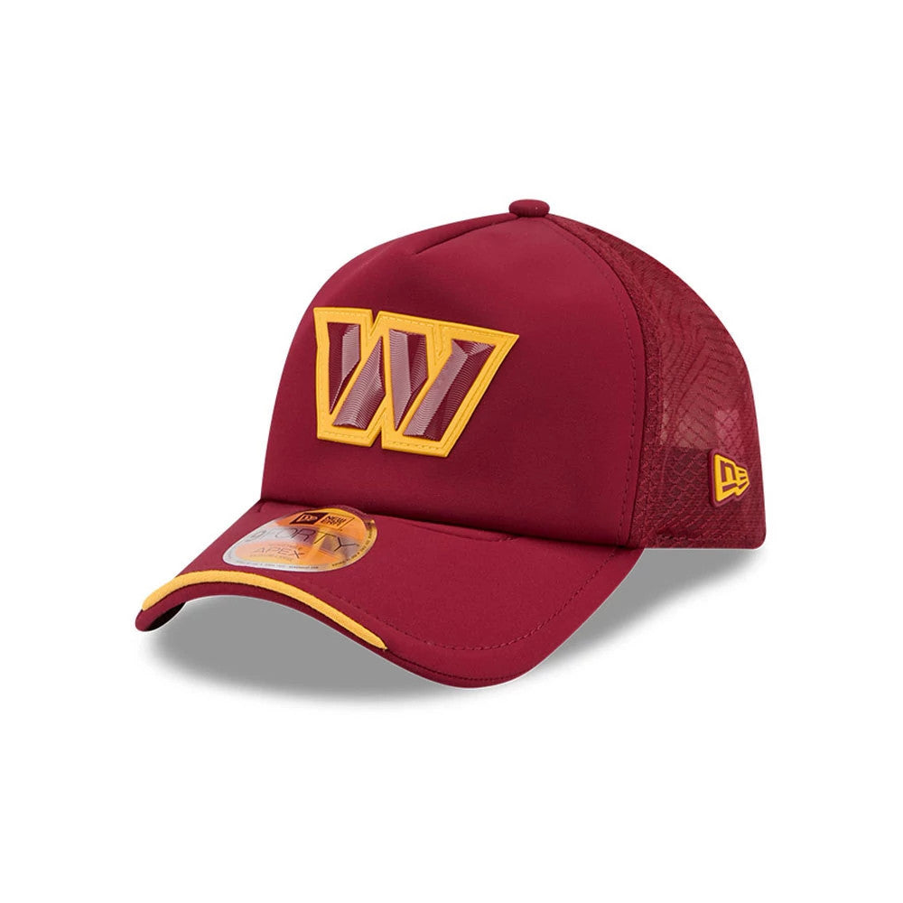 Pictured is this NFL Sideline 2026 Washington Commanders 9FORTY Apex cap in dark red. 1