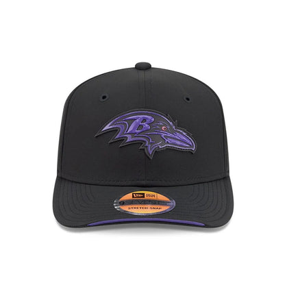 Pictured is this NFL Sideline 2026 Baltimore Ravens 9SEVENTY Stretch Snap cap in black. 2