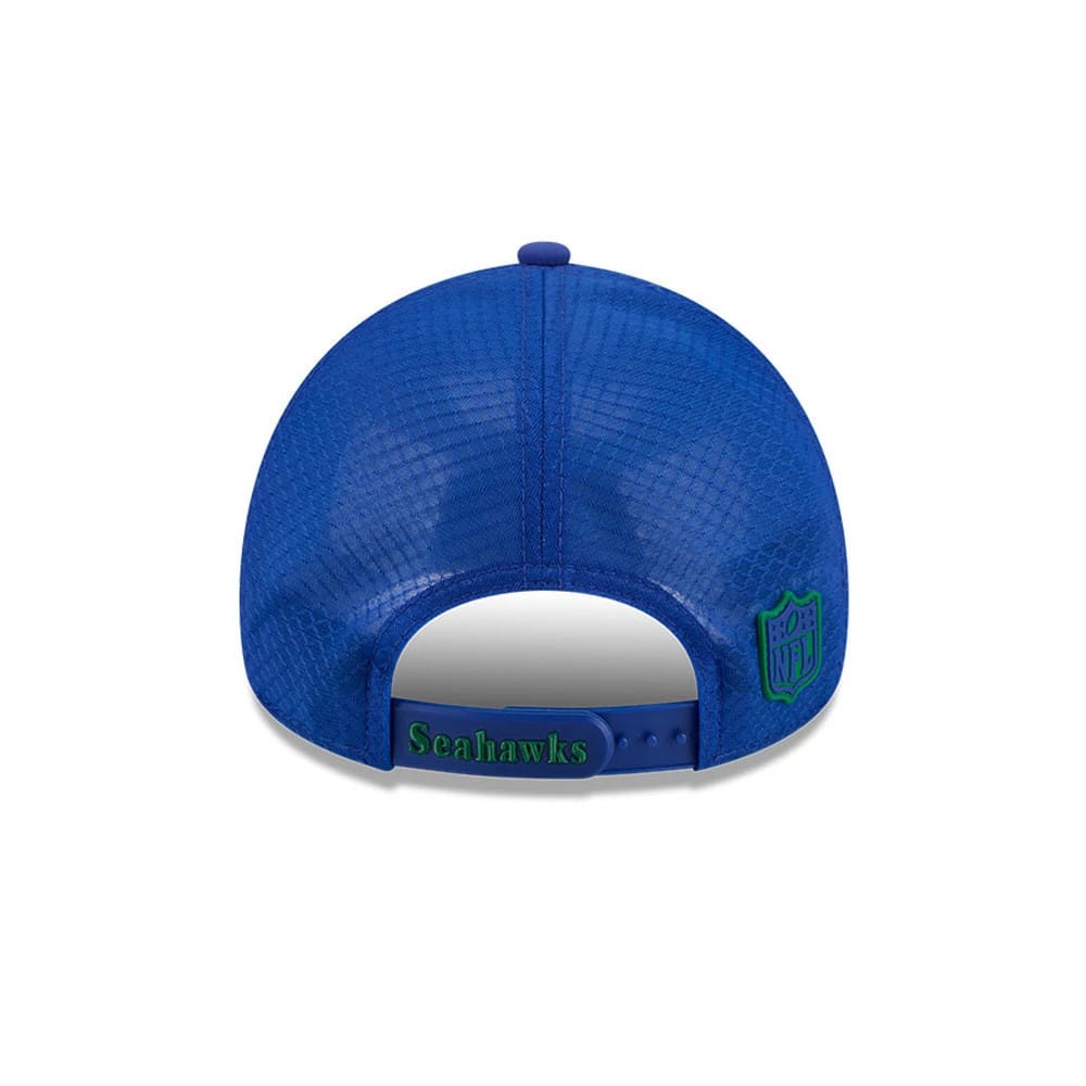 Pictured is this NFL Sideline 2026 Seattle Seahawks 9FORTY Apex cap in blue. 6