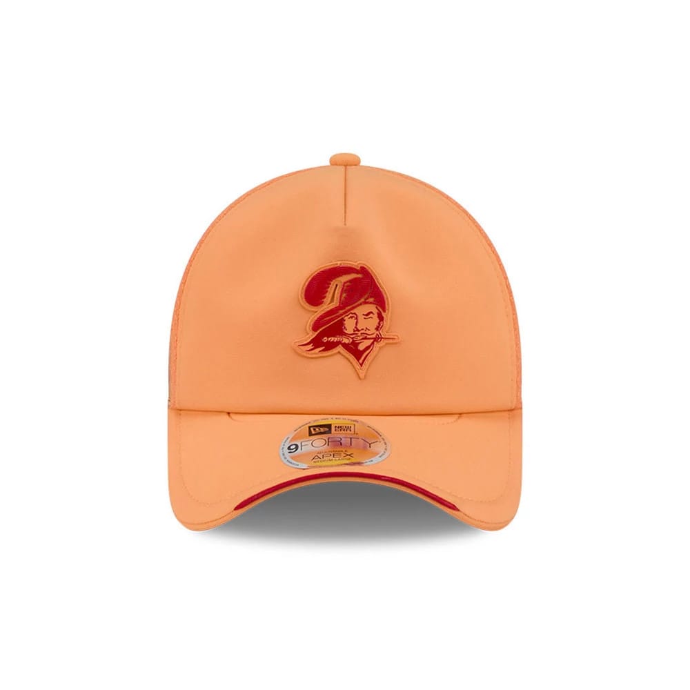 Pictured is this NFL Sideline 2026 Tampa Bay Buccaneers 9FORTY Apex cap in orange. 2