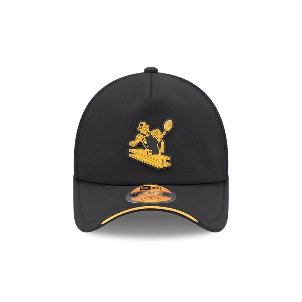 Pictured is this NFL Sideline 2026 Pittsburgh Steelers 9FORTY Apex cap in black. 2