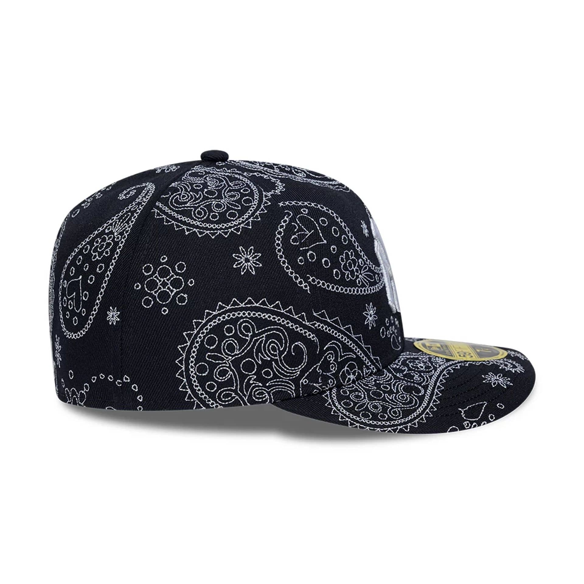 Pictured is this MLB All Over Paisley New York Yankees Low Profile 59FIFTY Fitted cap in navy. 6