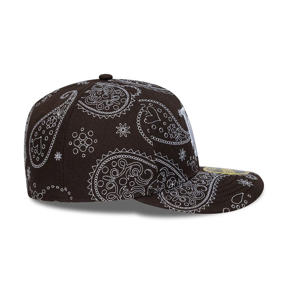 Pictured is this MLB All Over Paisley LA Dodgers Low Profile 59FIFTY Fitted cap in dark brown. 6