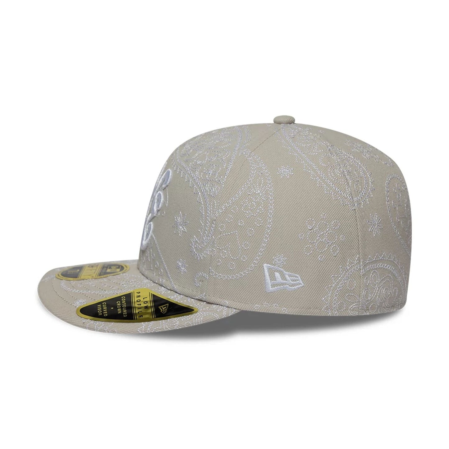 Pictured is this New Era All Over Paisley Low Profile 59FIFTY Fitted cap in Cream. 5