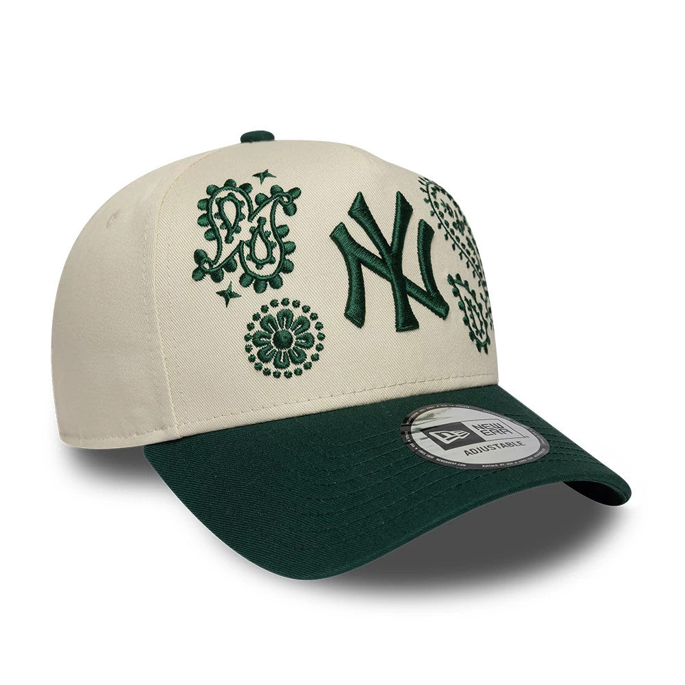 Pictured is this MLB Paisley New York Yankees 9FORTY E-Frame cap in cream & green. 3