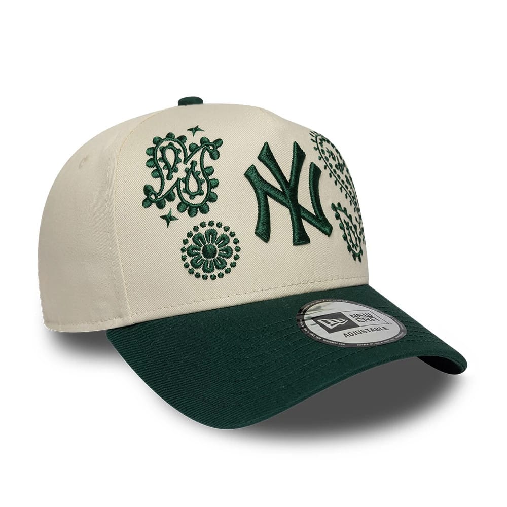 Pictured is this MLB Paisley New York Yankees 9FORTY E-Frame cap in cream. 3