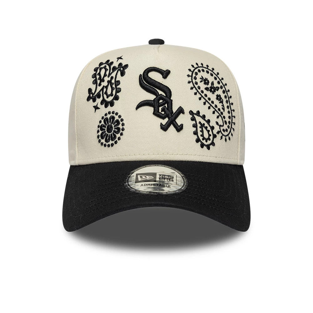 Pictured is this MLB Paisley Chicago White Sox 9FORTY E-Frame cap in cream & black. 2