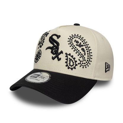 Pictured is this MLB Paisley Chicago White Sox 9FORTY E-Frame cap in cream & black. 1