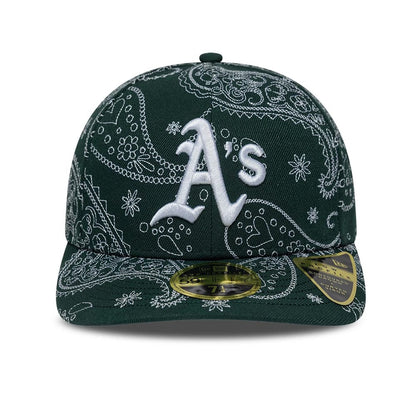 Pictured is this MLB All Over Paisley Athletics Low Profile 59FIFTY Fitted cap in dark green. 2