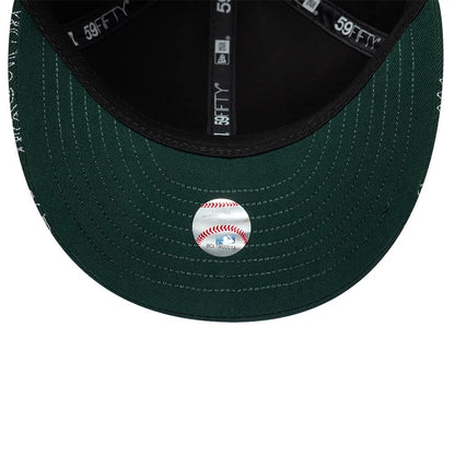 Pictured is this MLB All Over Paisley Athletics Low Profile 59FIFTY Fitted cap in dark green. 7