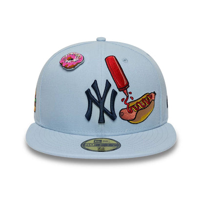 Pictured is this MLB Food New York Yankees 59FIFTY Fitted cap in pastel blue. 2