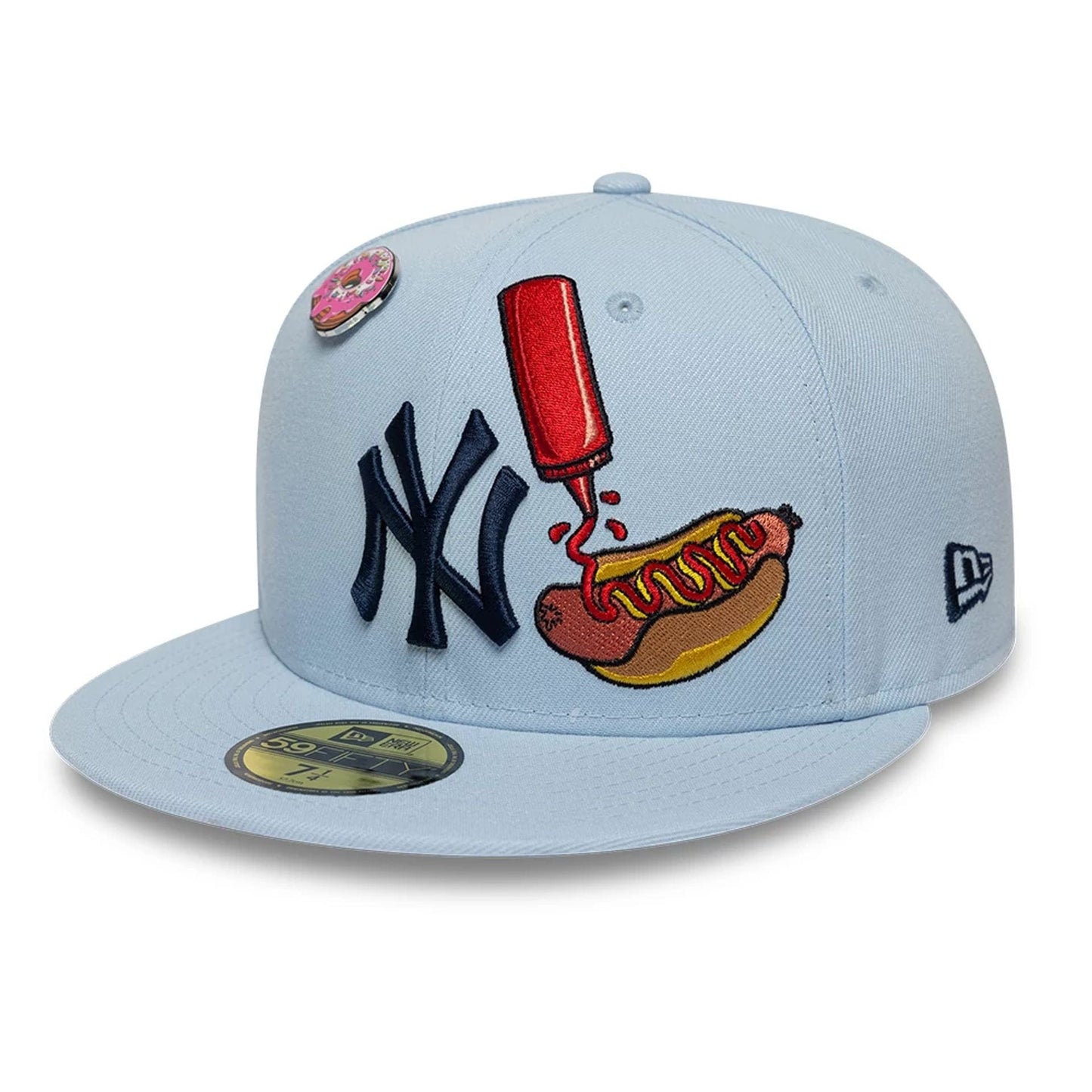 Pictured is this MLB Food New York Yankees 59FIFTY Fitted cap in pastel blue. 1