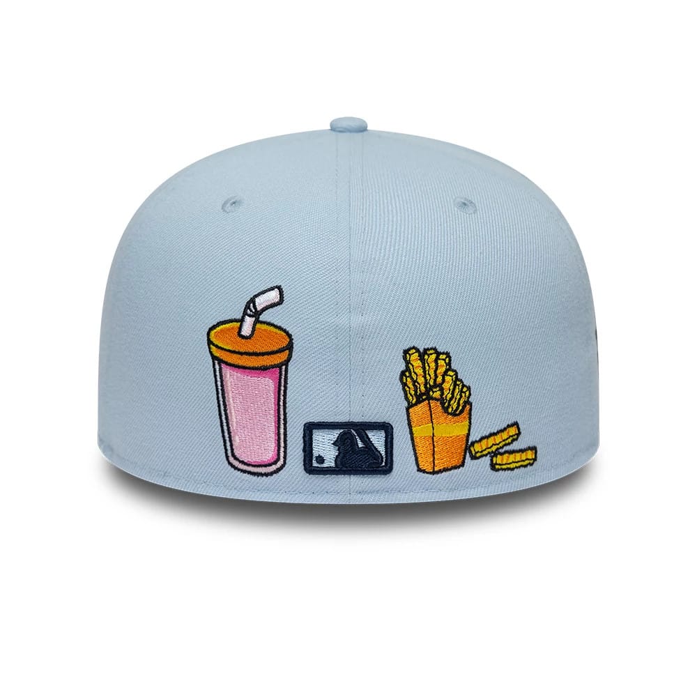 Pictured is this MLB Food New York Yankees 59FIFTY Fitted cap in pastel blue. 4