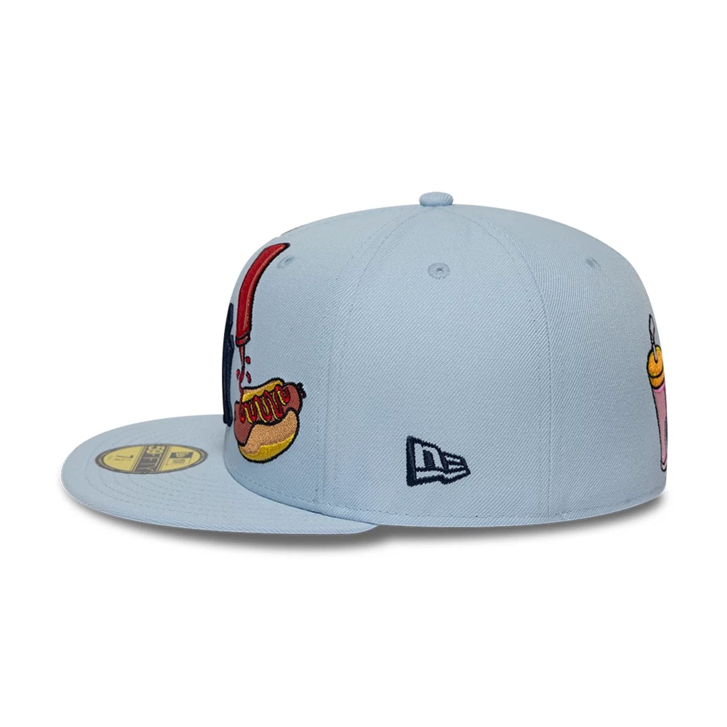 Pictured is this MLB Food New York Yankees 59FIFTY Fitted cap in pastel blue. 5