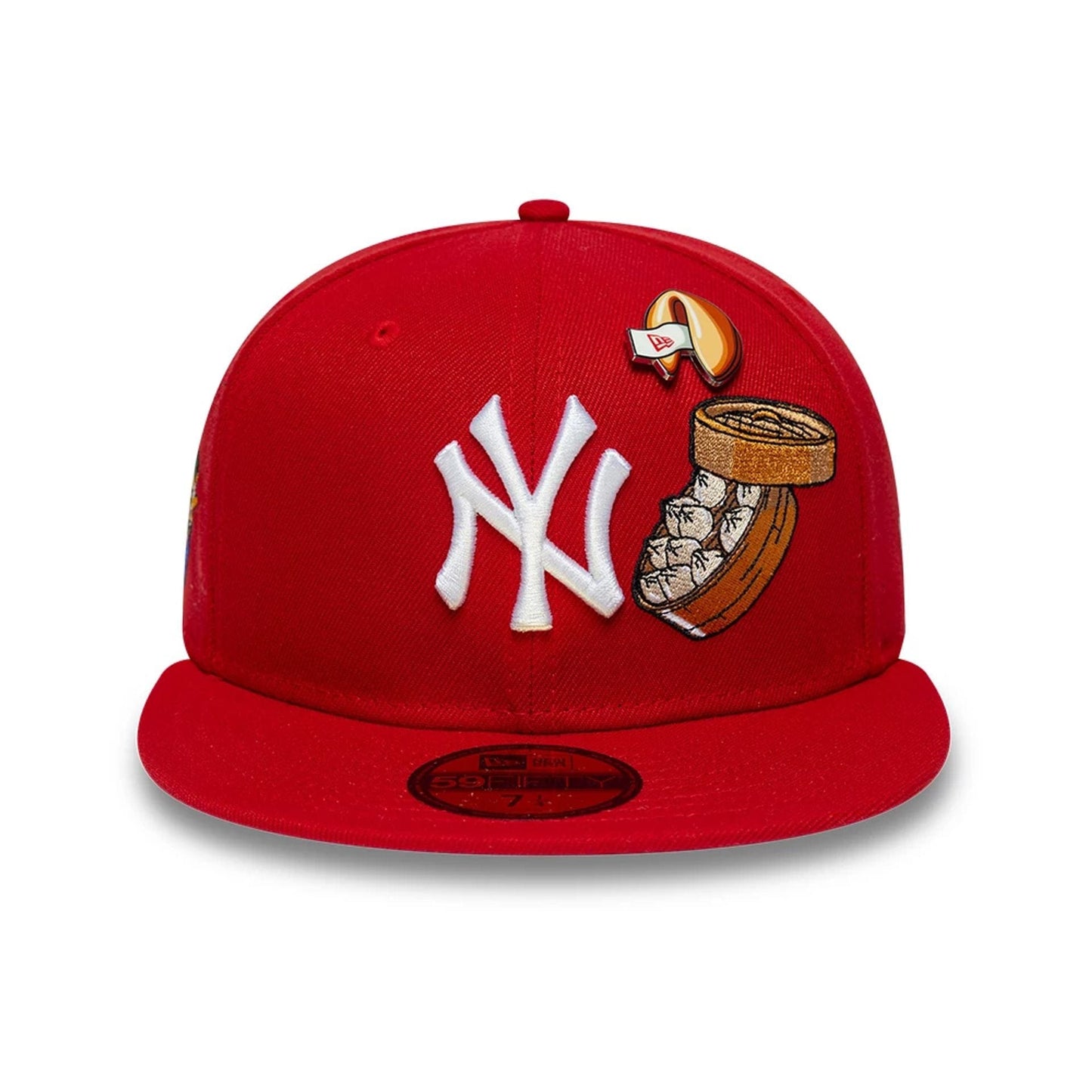 Pictured is this MLB Food New York Yankees 59FIFTY Fitted cap in red. 2
