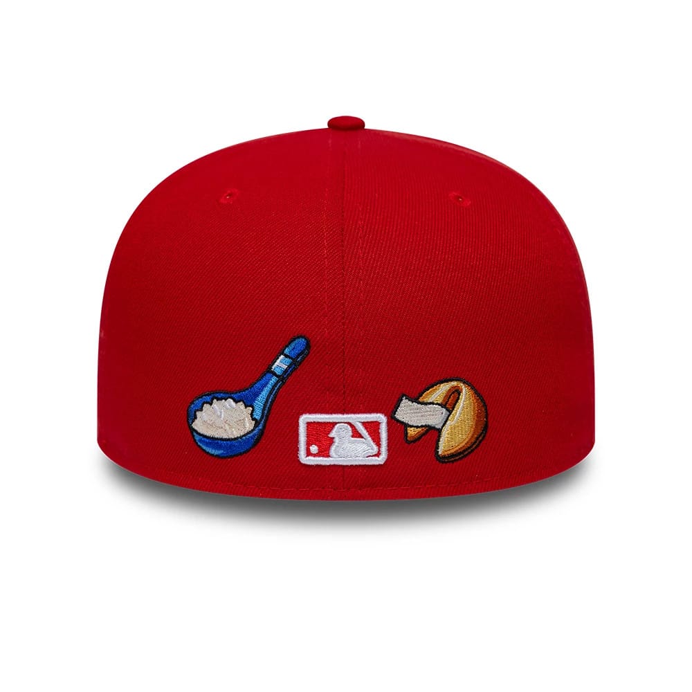 Pictured is this MLB Food New York Yankees 59FIFTY Fitted cap in red. 4