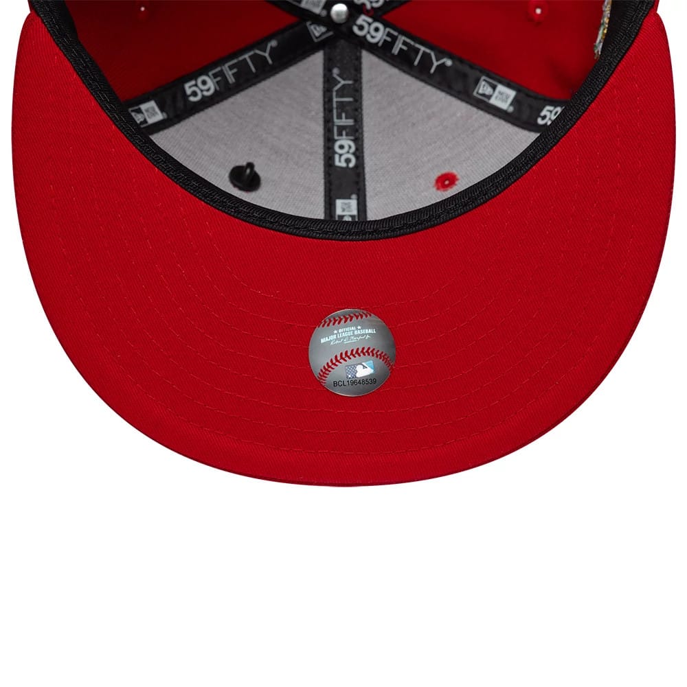 Pictured is this MLB Food New York Yankees 59FIFTY Fitted cap in red. 7