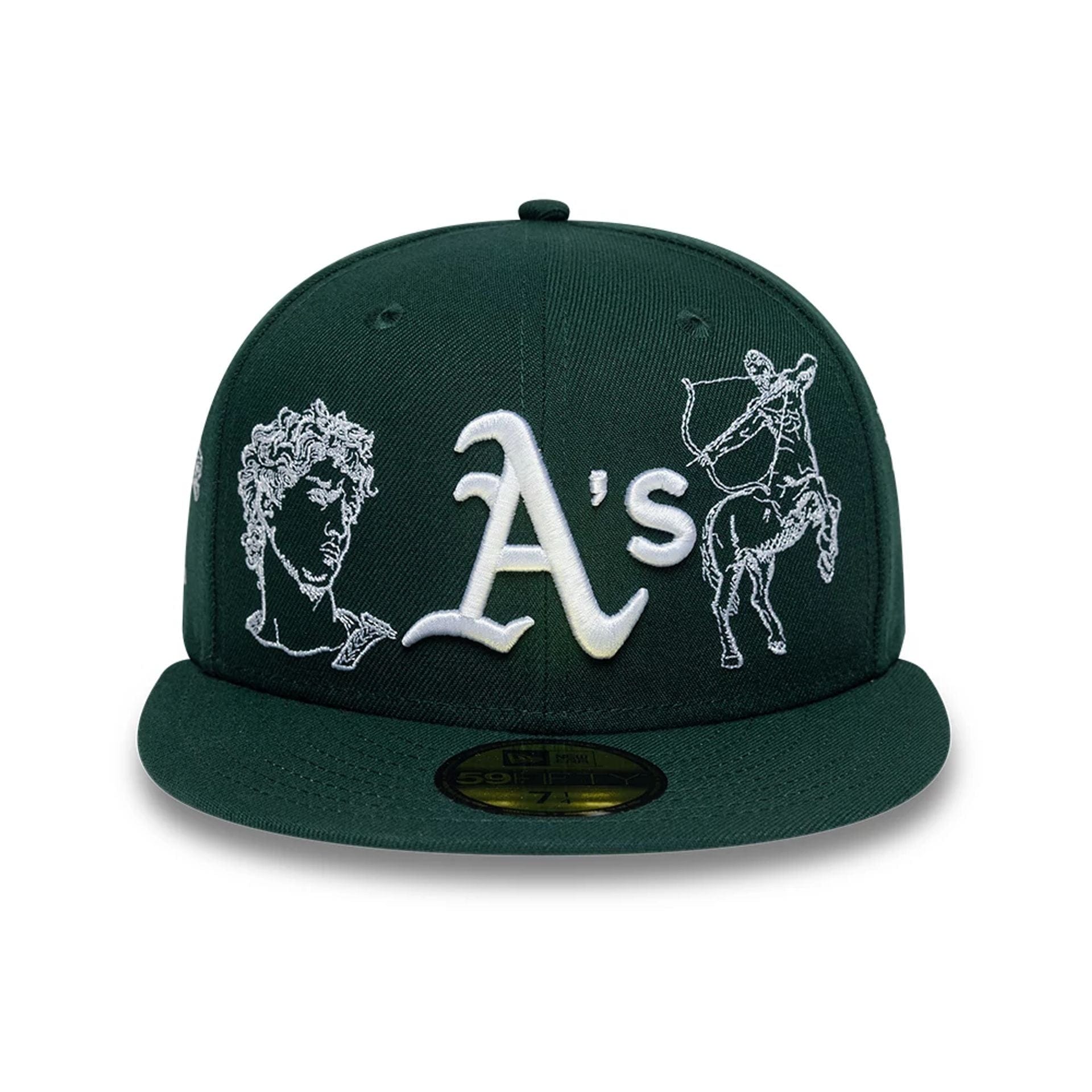 Pictured is this MLB Mythical Athletics 59FIFTY Fitted cap in dark green. 3