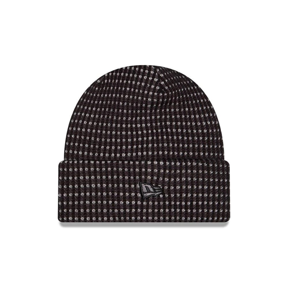 Pictured is this NFL Sideline 2026 Las Vegas Raiders Cuff Knit Beanie Hat in black and grey. 3
