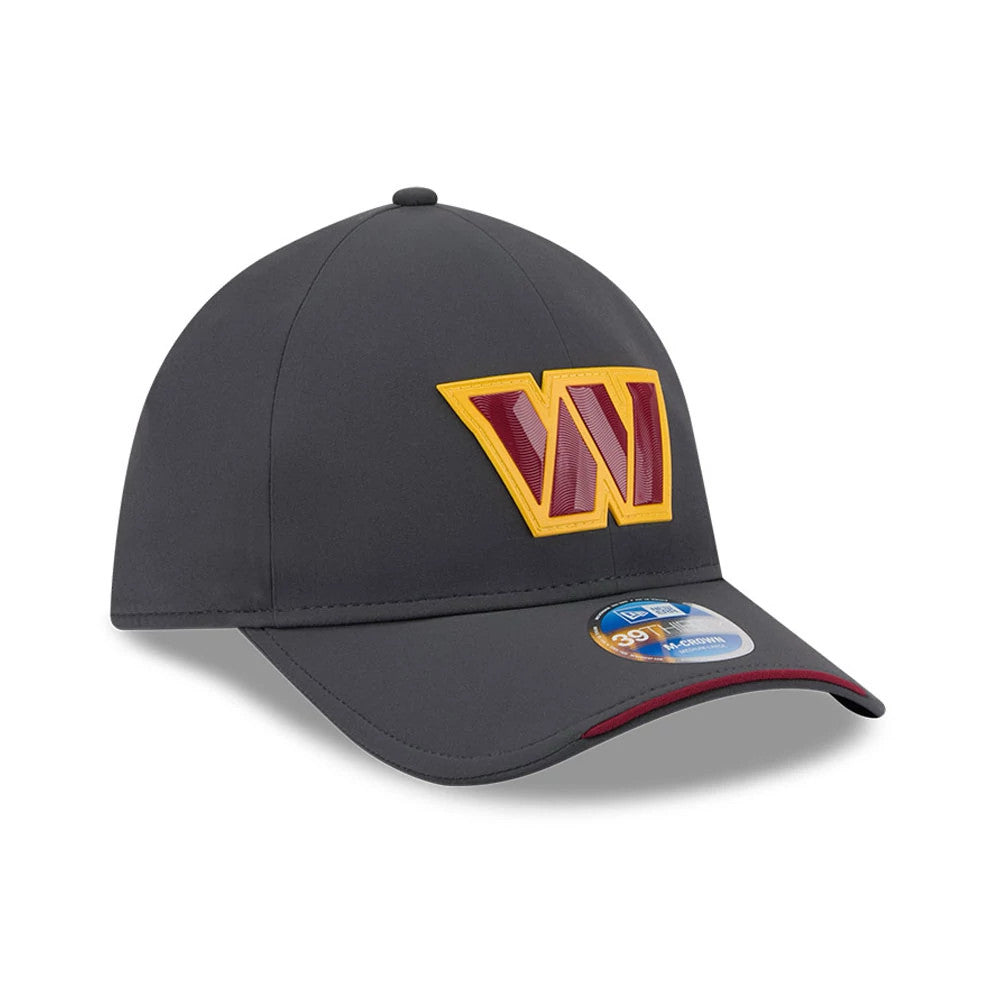 Pictured is this NFL Sideline 2026 Washington Commanders 39THIRTY M-Crown Stretch Fit cap in charcoal. 3