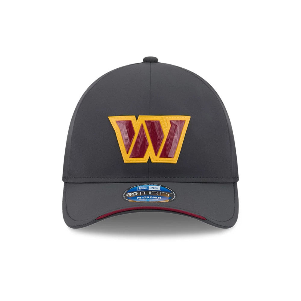 Pictured is this NFL Sideline 2026 Washington Commanders 39THIRTY M-Crown Stretch Fit cap in charcoal. 2