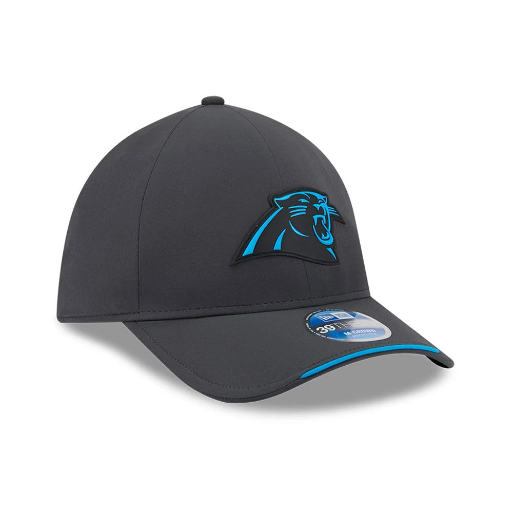 Pictured is this NFL Sideline 2026 Carolina Panthers 39THIRTY M-Crown Stretch Fit cap in charcoal. 3