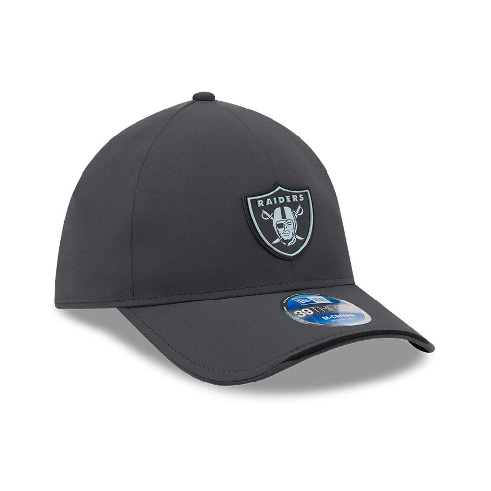 Pictured is this NFL Sideline 2026 Las Vegas Raiders 39THIRTY M-Crown Stretch Fit cap in charcoal. 3