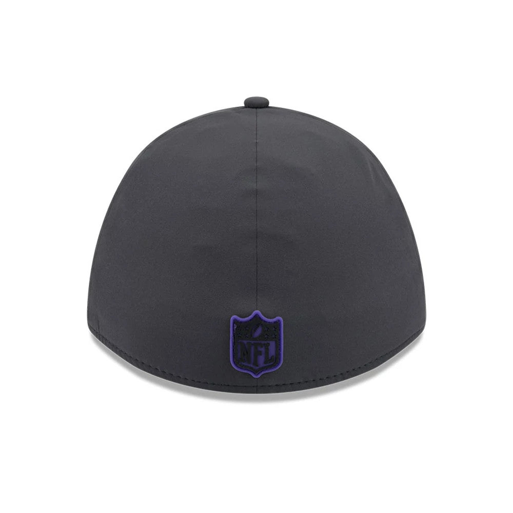 Pictured is this NFL Sideline 2026 Baltimore Ravens 39THIRTY M-Crown Stretch Fit cap in charcoal. 6