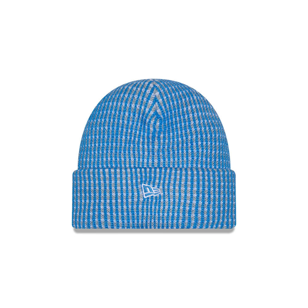 Pictured is this NFL Sideline 2026 Detroit Lions Cuff Knit Beanie Hat in blue. 2