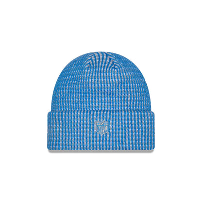 Pictured is this NFL Sideline 2026 Detroit Lions Cuff Knit Beanie Hat in blue. 3