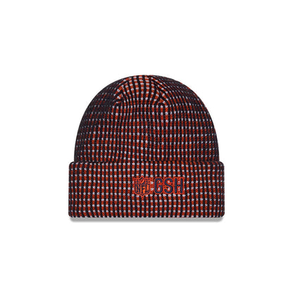 Pictured is this NFL Sideline 2026 Chicago Bears Cuff Knit Beanie Hat in orange. 2