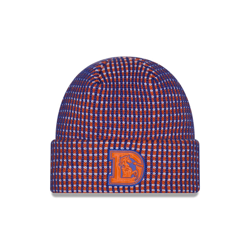 Pictured is this NFL Sideline 2026 Denver Broncos Cuff Knit Beanie Hat in blue. 1