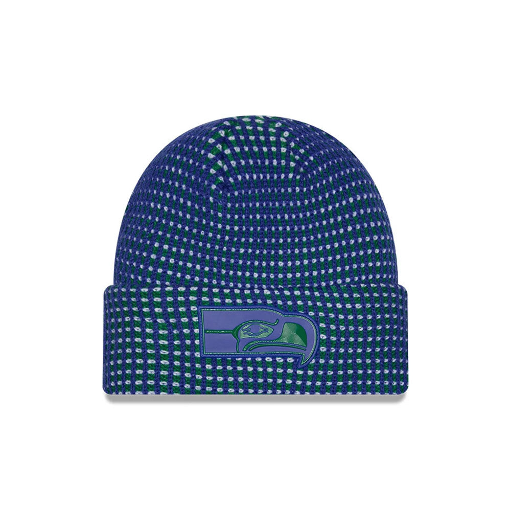Pictured is this NFL Sideline 2026 Seattle Seahawks Cuff Knit Beanie Hat in blue. 1