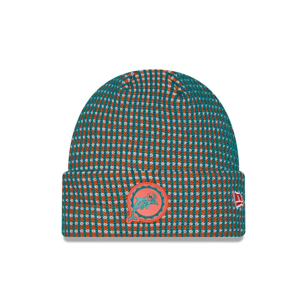 Pictured is this NFL Sideline 2026 Miami Dolphins Cuff Knit Beanie Hat in Orange. 1