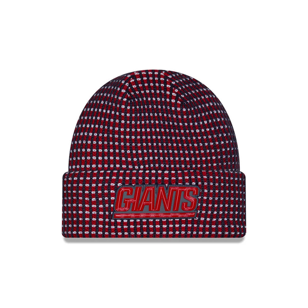 Pictured is this NFL Sideline 2026 New York Giants Cuff Knit Beanie Hat in dark blue. 1