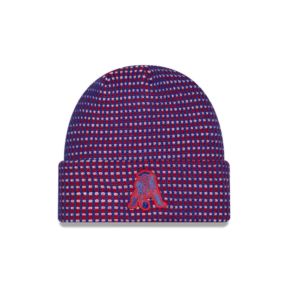 Pictured is this NFL Sideline 2026 New England Patriots Cuff Knit Beanie Hat in blue. 1
