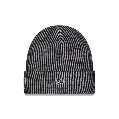 Pictured is this NFL Sideline 2026 Las Vegas Raiders Cuff Knit Beanie Hat in black. 2