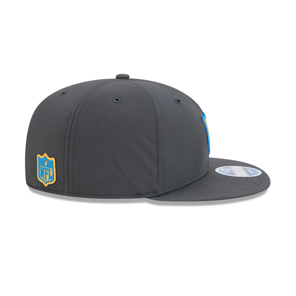 Pictured is this NFL Sideline 2026 LA Chargers 9FIFTY Snapback cap in charcoal. 6