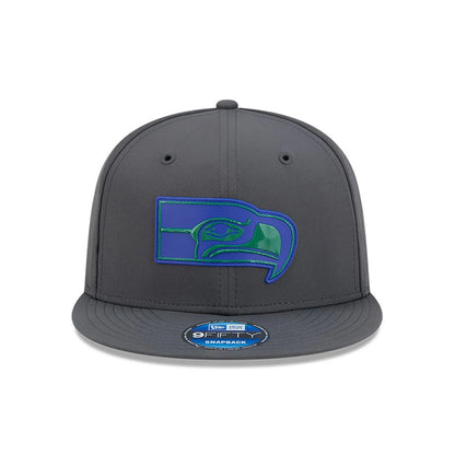 Pictured is this NFL Sideline 2026 Seattle Seahawks 9FIFTY Snapback cap in charcoal. 3