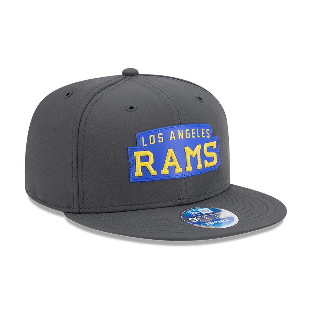 Pictured is this NFL Sideline 2026 LA Rams 9FIFTY Snapback cap in charcoal. 4