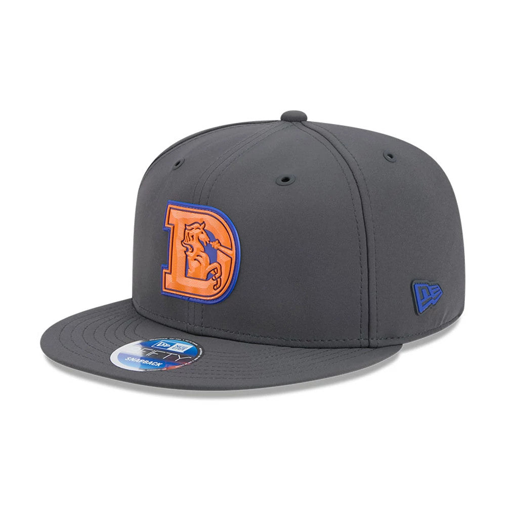 Pictured is this NFL Sideline 2026 Denver Broncos 9FIFTY Snapback cap in charcoal. 1