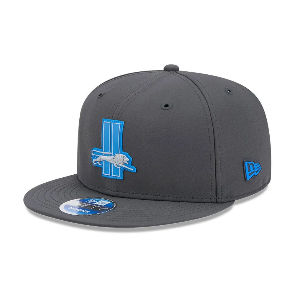 Pictured is this NFL Sideline 2026 Detroit Lions 9FIFTY Snapback cap in charcoal. 1