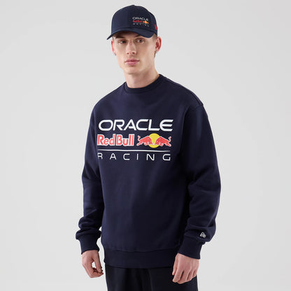 The model is wearing this Red Bull Racing Oversized Crew Neck Sweater in dark blue. 1